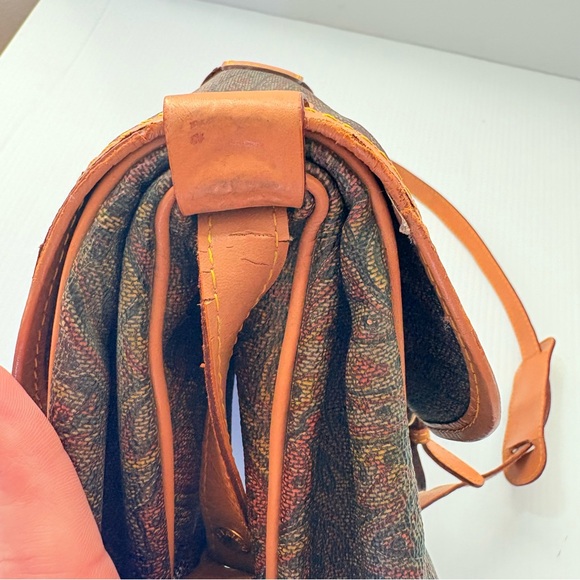 Vintage Longchamp Paisley Canvas Leather Messenger Bag Crossbody Satchel  Saddle - Picture 11 of 14